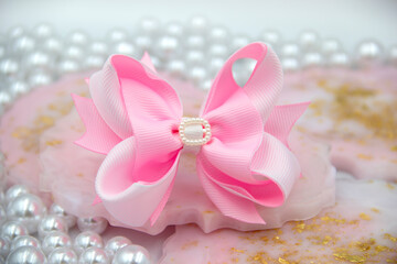 Satin ribbon hair bow made with your own hands, hair ornament for girls and women.