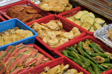 いろいろな種類の野菜を揚げた韓国天ぷら