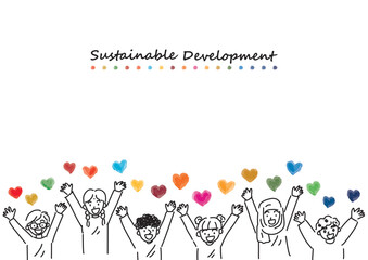 SDGsイメージのハートと世界の子供たちのCMYKシンプル線画（ライン） - obrazy, fototapety, plakaty