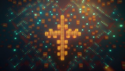 Cross and hearts in futuristic and positive style