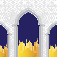 Golden Mosque and White Wall Islamic Background Vector Illustration
