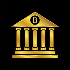 bank icon, bank vector logo template in gold color