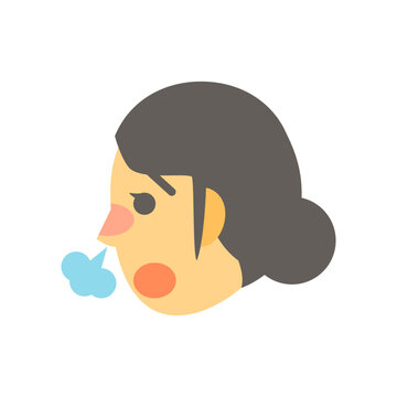 鼻づまりを起こしているアジア人女性の顔。フラットなベクターイラスト。 An Asian Female's Face With A Stuffy Nose. Flat Designed Vector Illustration.