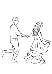 couple illustration walking holding hands