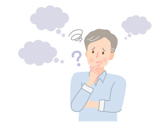 考える、困った表情のシニア男性のイラスト素材