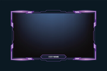 Stylish gamer screen interface decoration with purple color abstract shapes. Online gamer background and screen border for live streaming. Futuristic gaming overlay vector with an offline screen.