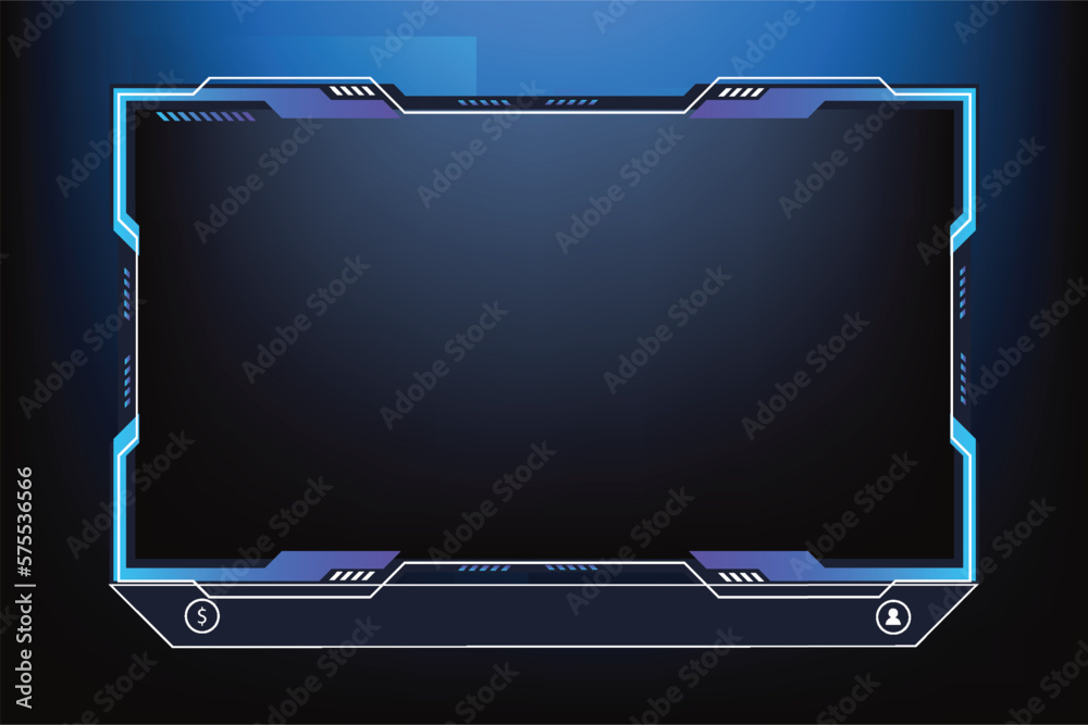 Poster creative streaming overlay design for online gamers with blue colors. futuristic live screen border 