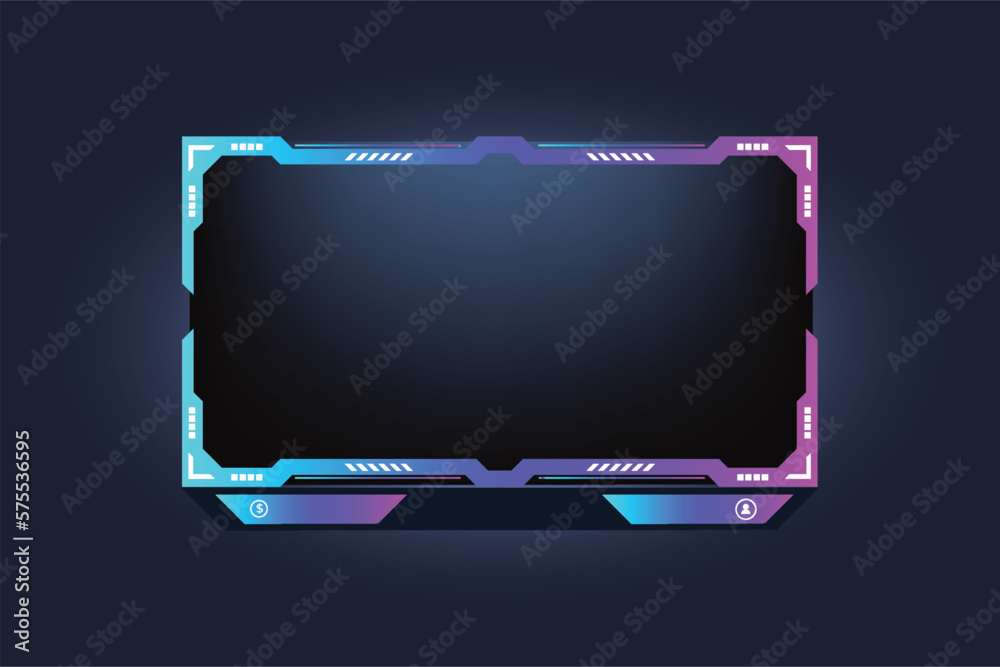 Poster live streaming and streaming icon design with buttons. broadcast screen overlay design with blue and