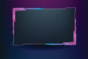 Gaming screen panel design with pink and blue colors. Unique broadcast screen border design for online gamers and streamers. Streaming overlay vector on a dark background and with buttons.
