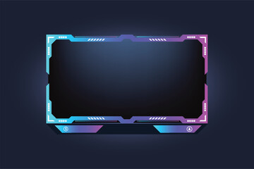 Live streaming and streaming icon design with buttons. Broadcast screen overlay design with blue and purple colors. Futuristic online gaming overlay button vector with digital abstract shapes. - obrazy, fototapety, plakaty
