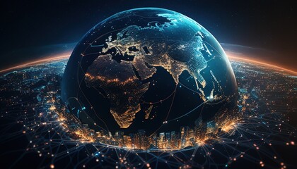 Interconnected world through tech, illustrating digital innovation and progress