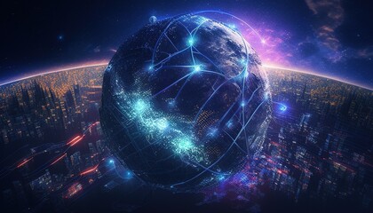 Interconnected world through tech, illustrating digital innovation and progress