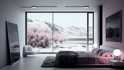 Minimalist clean style pink bedroom interior