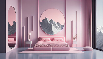 Minimalist clean style pink bedroom interior