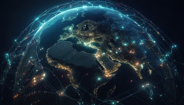 Interconnected world through tech, illustrating digital innovation and progress