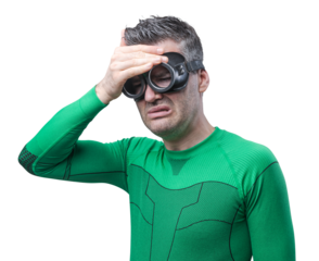 Superhero with bad headache