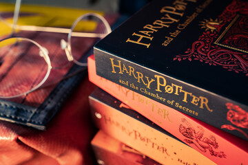 Fototapeta premium Bangkok, Thailand - February 26, 2023 : A stack of Harry Potter books.