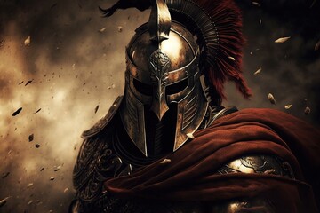 Naklejka premium Warrior knight in a dark background, generative ai