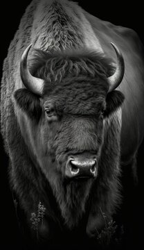 texas bison black and white background 