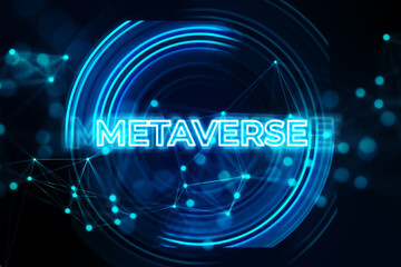 Creative glowing metaverse background. Virtual reality and world concept. 3D Rendering.