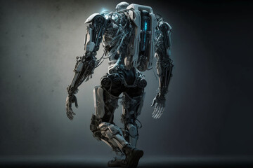 Obraz na płótnie Canvas Unlocking Human Potential Image of Exoskeleton on dark background, Wearable Technology