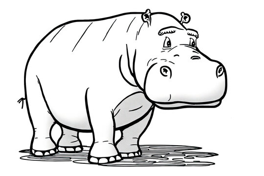 recommend clip art: Cute hippo drawing, line art illustration
