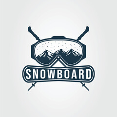 snowboard goggle glasses with mountain logo vector illustration design.