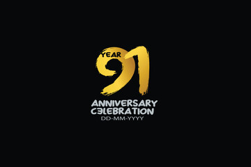 91th, 91 years, 91 year anniversary celebration abstract style logotype. anniversary with gold color isolated on black background, vector design for celebration vector