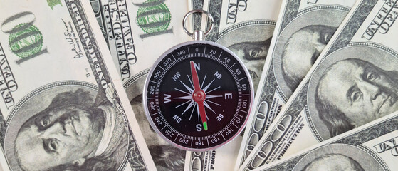 Compass and money dollars financial course for money investment