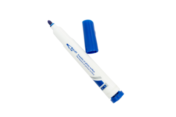 Erasable blue marker with cap on whiteboard