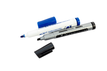Blue and black markers with open cap