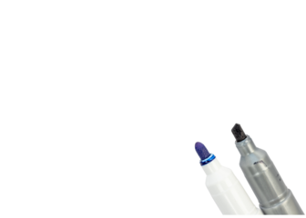 Black and blue markers on the bottom right corner of a white background