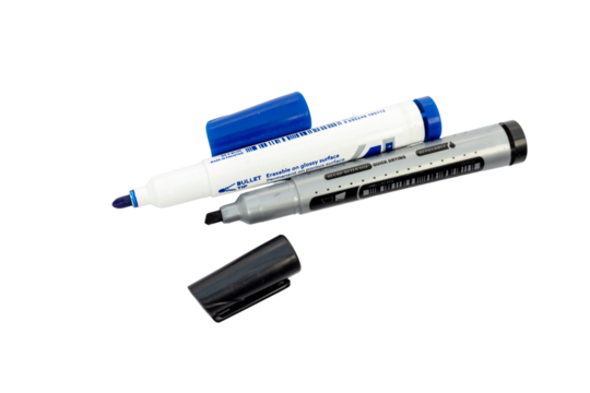 Blue and black markers with open cap