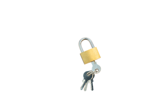 Small lock with keys on isolated background