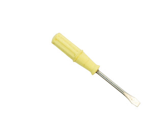 Yellow flathead screwdriver on white isolated background