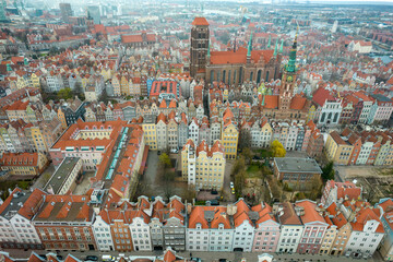 Fototapeta na wymiar Top view from the drone of the old town in Gdansk, Poland