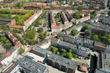 Obraz premium Top view from the drone on historic housing estates in Gdansk