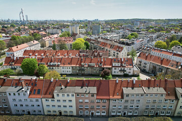 Fototapeta na wymiar Top view from the drone on historic housing estates in Gdansk