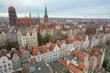 Fototapeta na wymiar Top view from the drone of the old town in Gdansk, Poland