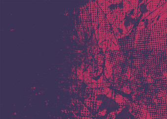 Glitch distorted grunge background . Noise destroyed texture . Trendy defect error shapes . grunge texture . Distressed effect .Vector shapes with a duo tone halftone dots screen print texture.