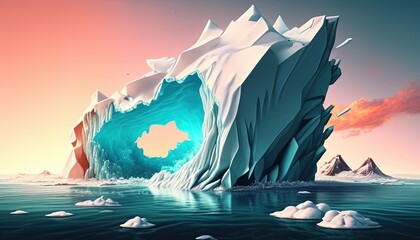 Melting iceberg art, highlighting climate change and environmental crisis