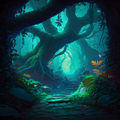 Illustration fantasy forest. Generative AI