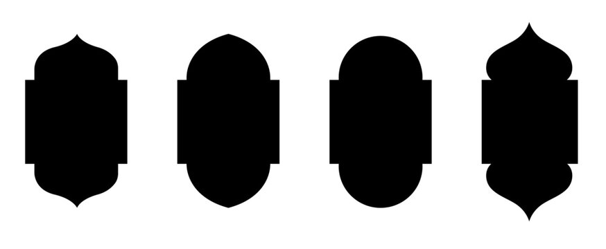 set of islamic frames shapes badges. set of silhouette of Islamic Bagde. Arab frame set
