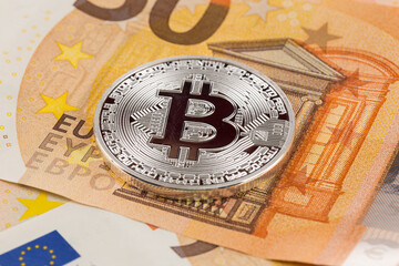 Fototapeta na wymiar Silver platinum bitcoin Euro