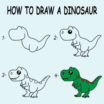 Step by step to draw a Dinosaur. Drawing tutorial a Dinosaur. Drawing lesson for children