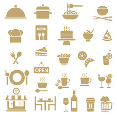 Golden vector restaurant silhouette icons set 1 - 575543501