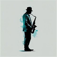 saxophone player silhouette - obrazy, fototapety, plakaty
