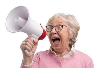 Cheerful senior lady shouting into a megaphone