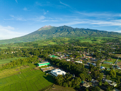 Top view of Canlaon volcano and farmland on the mountain slopes. Negros, Philippines