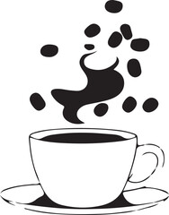 Minimalist Black and White Cup of Tea or Coffee with Steam Vector Illustration